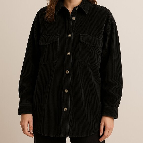 Vintage 90s Black Corduroy Shacket Sz L - Picture 1 of 7